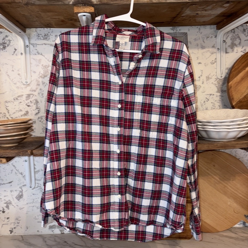 St John's Bay Women's L Cozy Winter Holiday Plaid 100% Cotton Flannel Shirt L